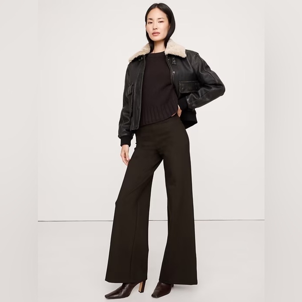 NEW! BR Brown High-Rise Wide-Leg Everywhere Ponte Pull-On Pant 826938 📀4️⃣